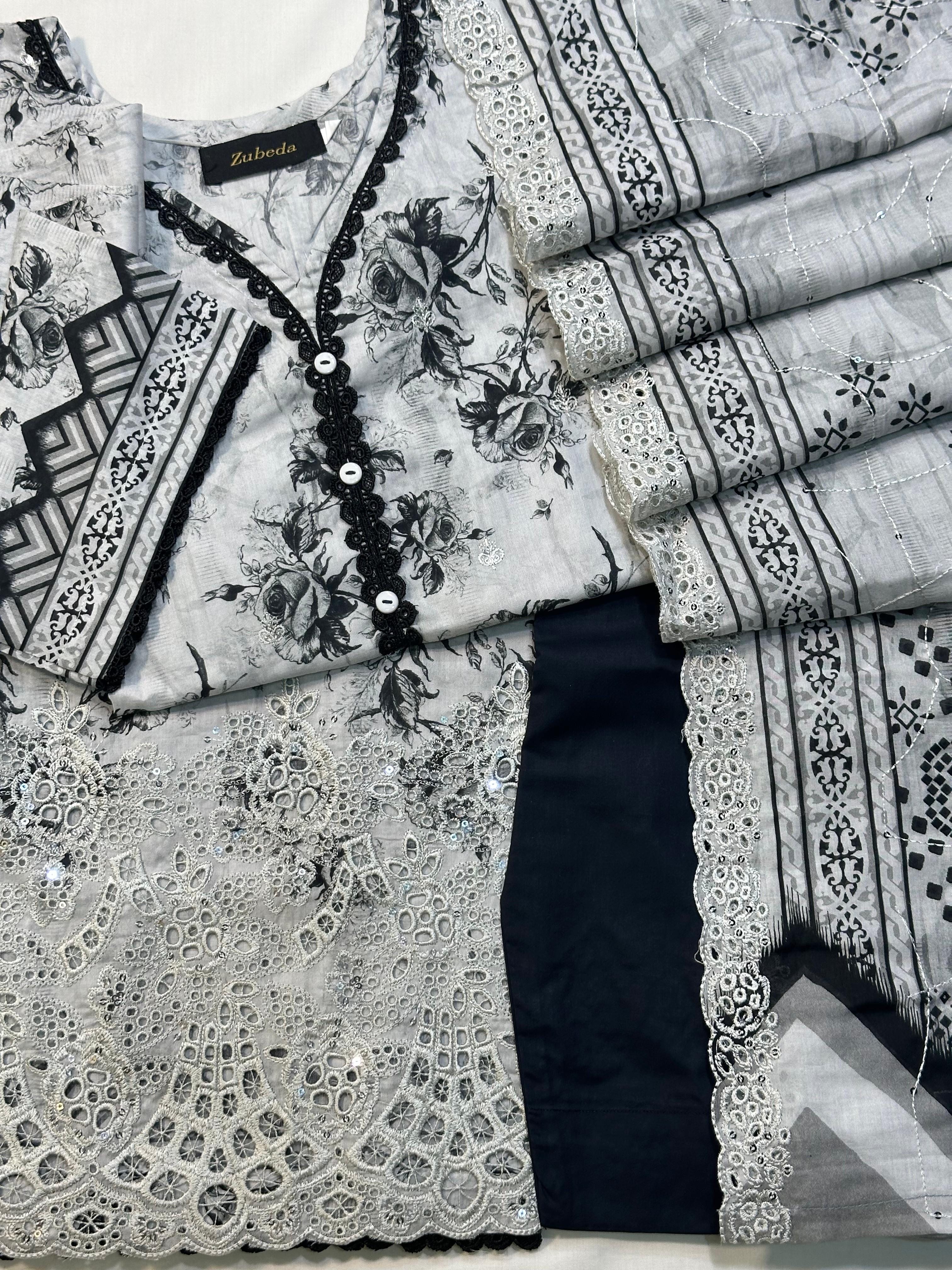 Premium Embroidery Dress with Cutwork Dupatta