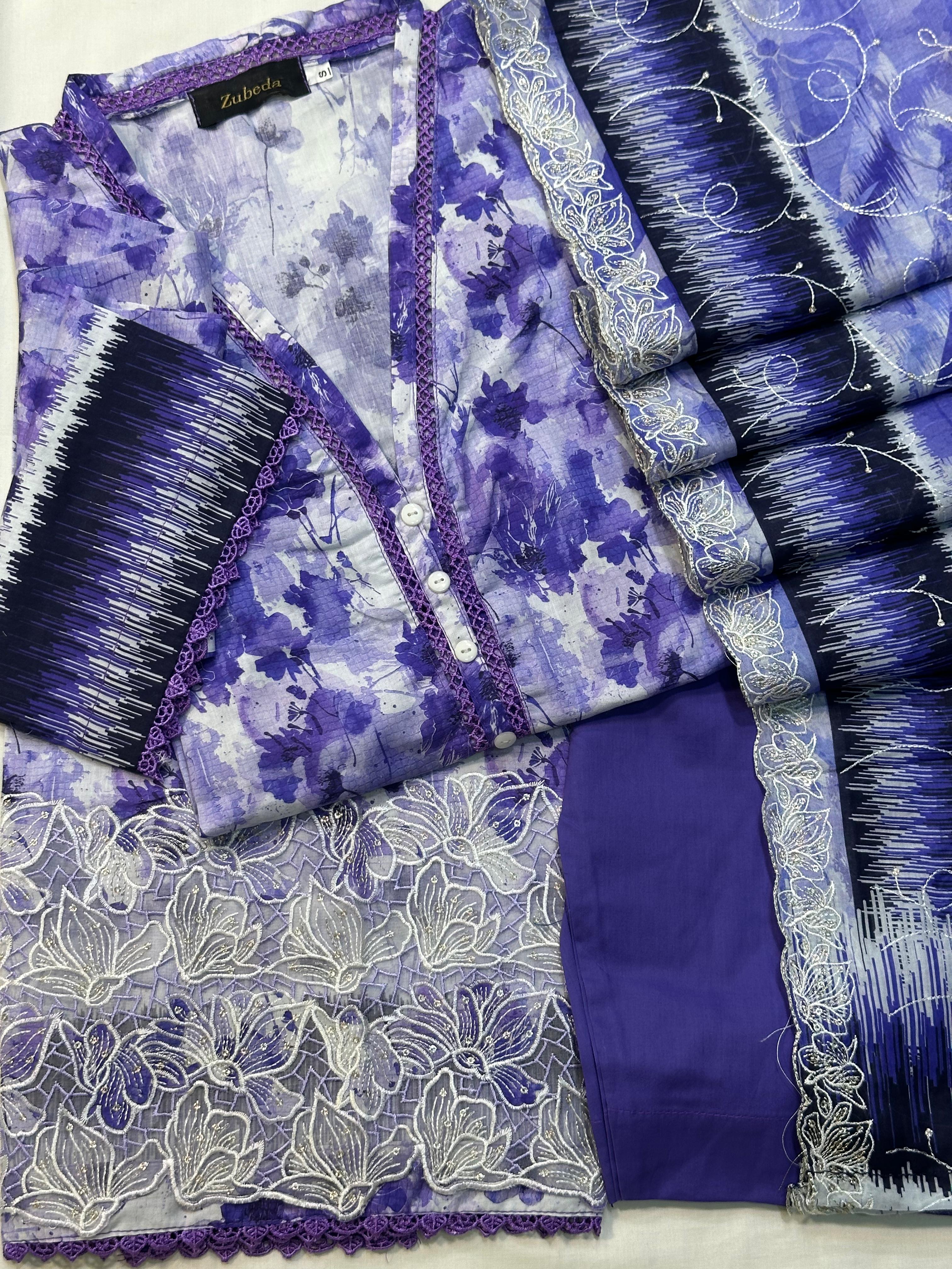 Premium Embroidery Dress with Cutwork Dupatta