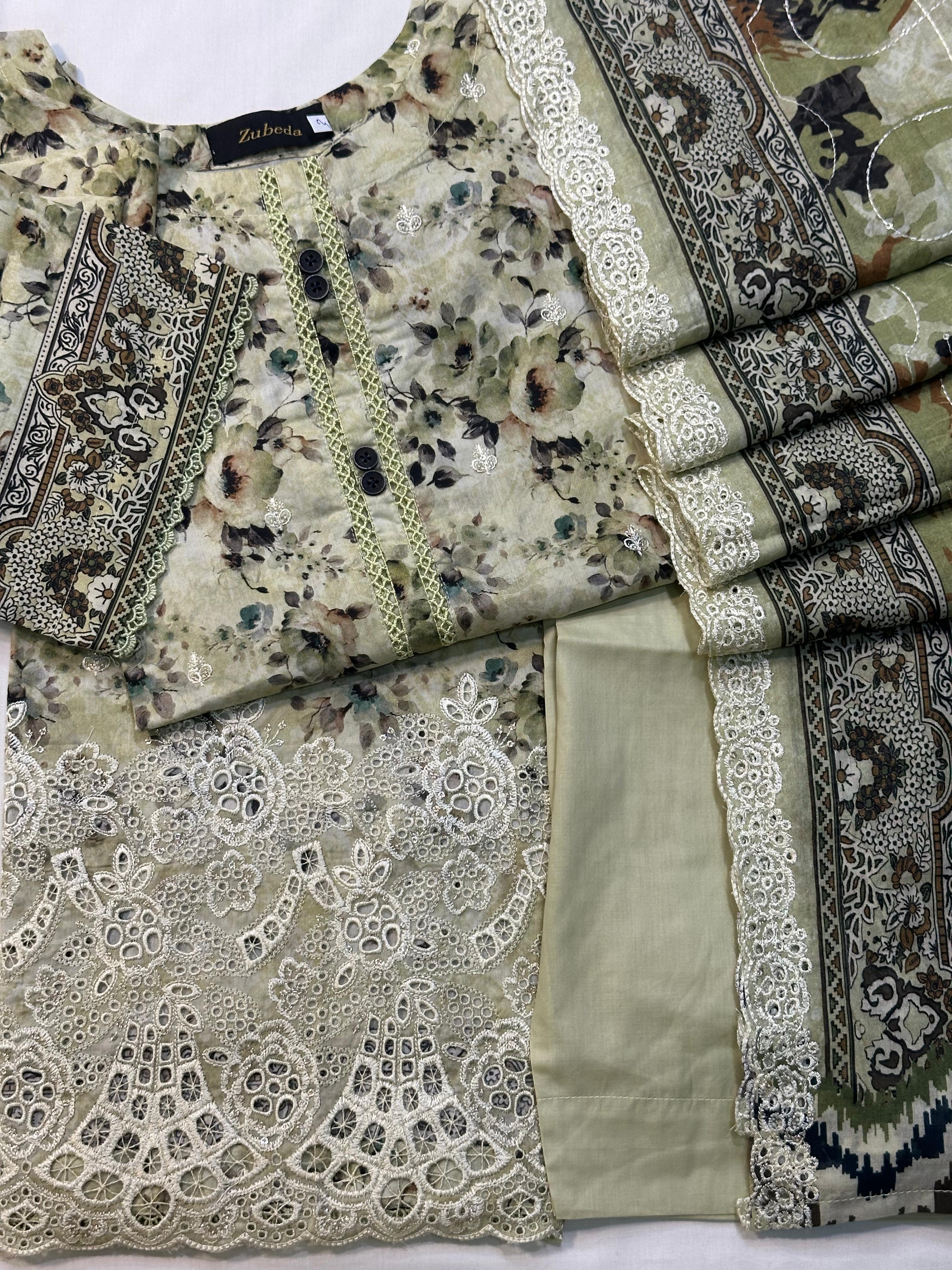 Premium Embroidery Dress with Cutwork Dupatta