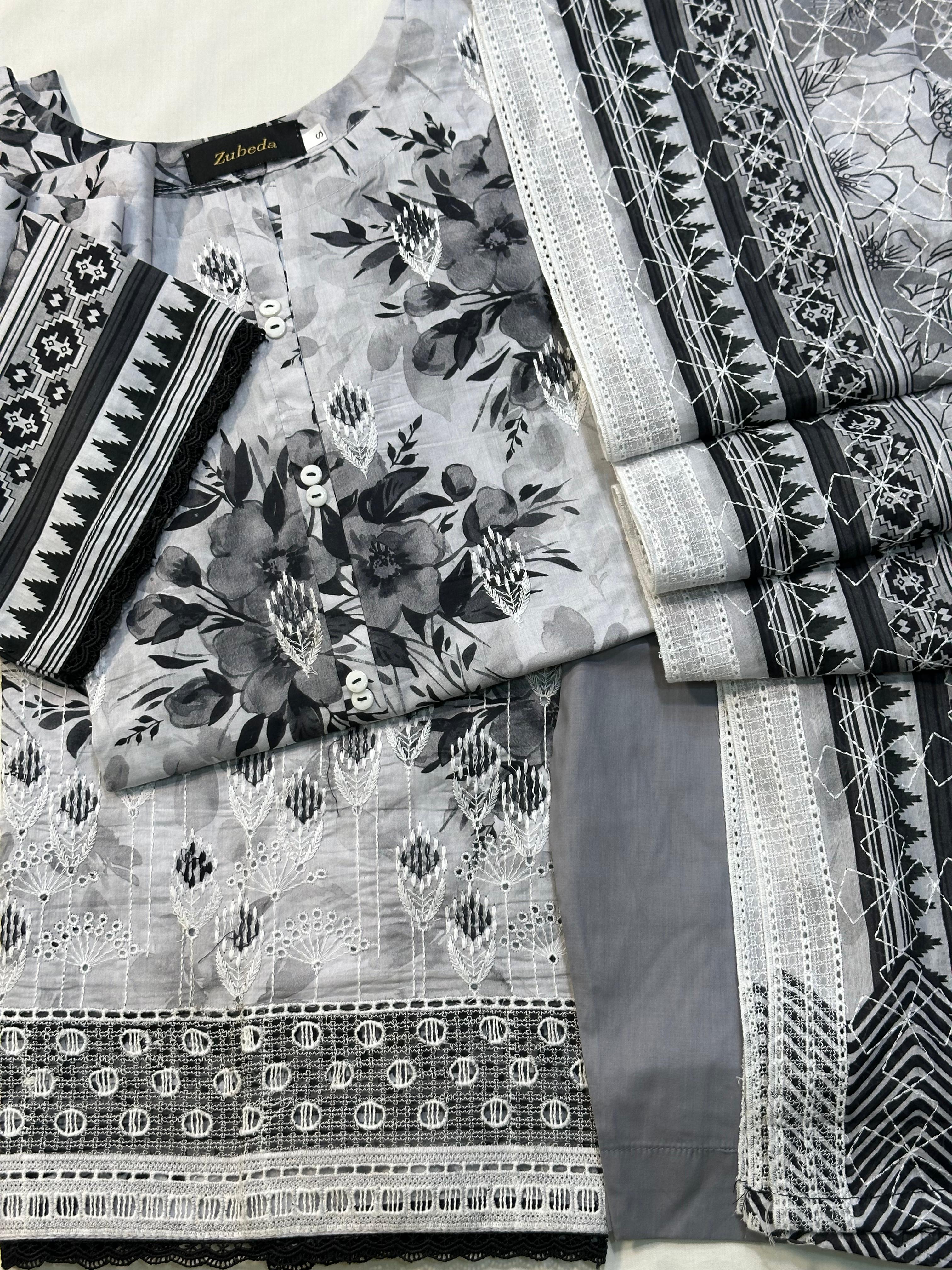 Premium Embroidery Dress with Cutwork Dupatta