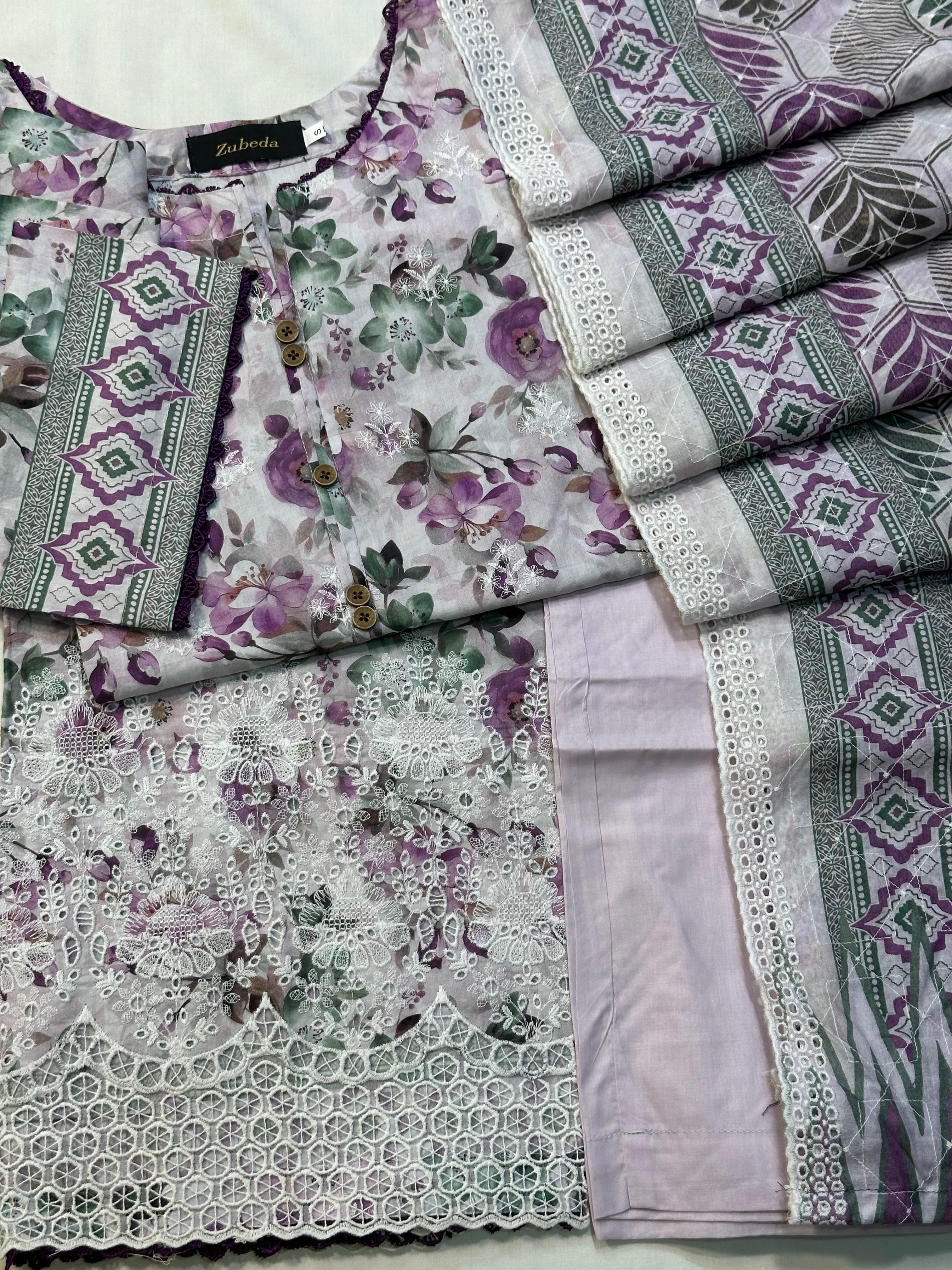 Premium Embroidery Dress with Cutwork Dupatta