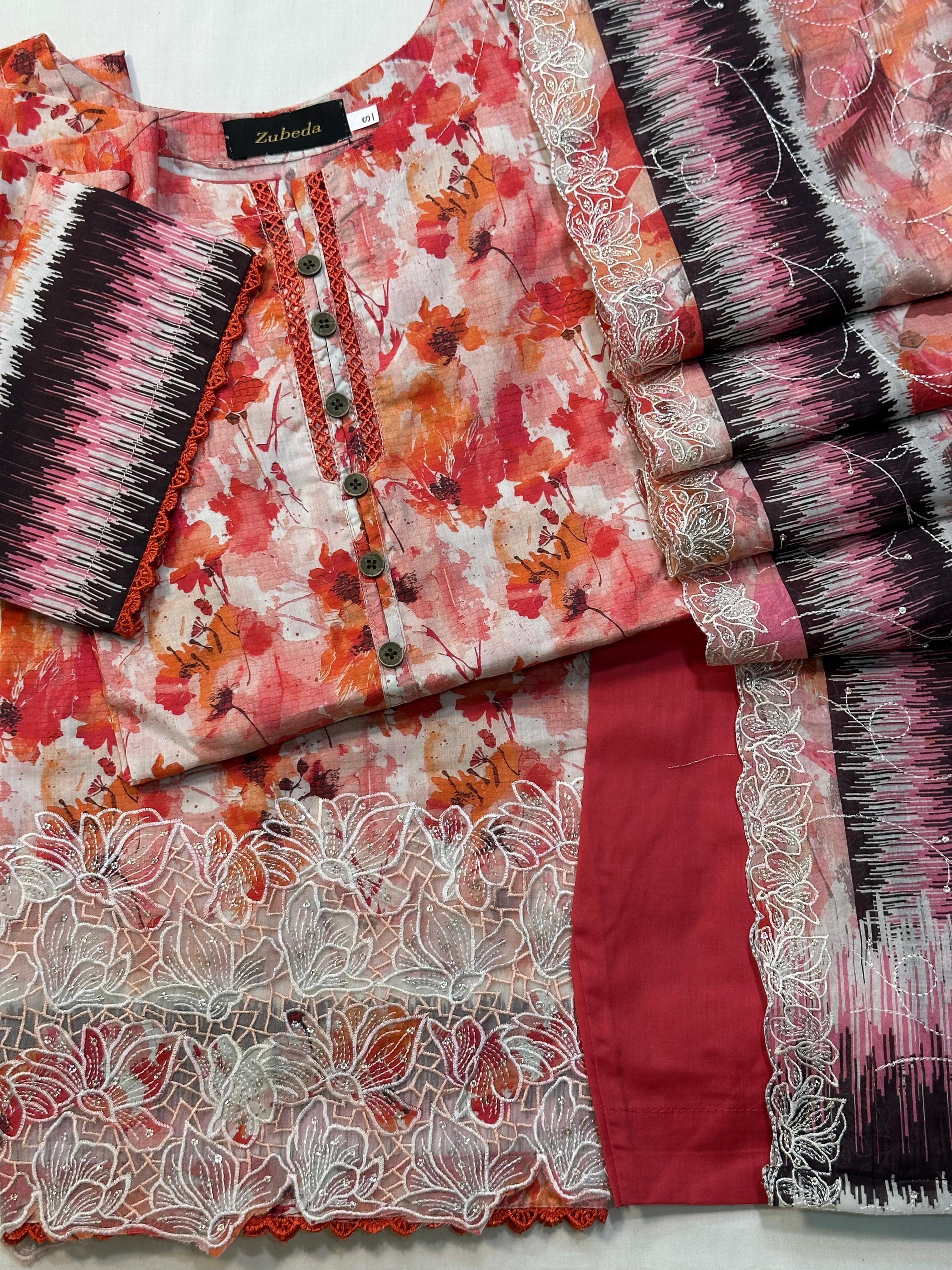 Premium Embroidery Dress with Cutwork Dupatta