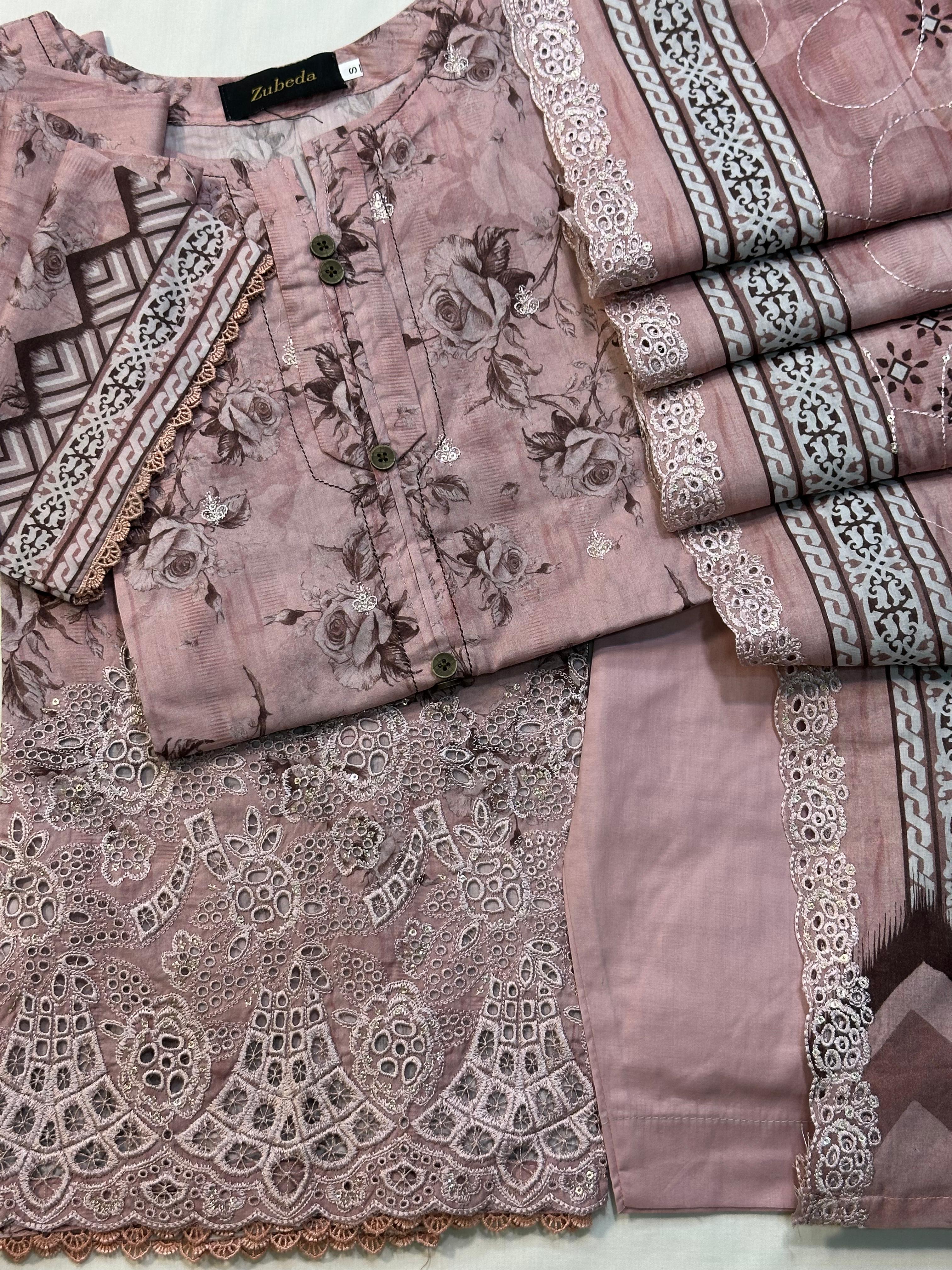 Premium Embroidery Dress with Cutwork Dupatta